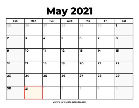 May 2021 Calendar With Holidays A Printable Calendar
