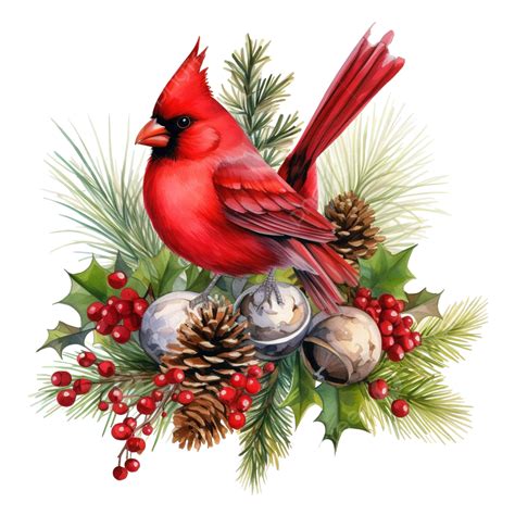 Christmas Arrangement With Cardinal Bird Fir Branches Poinsettia