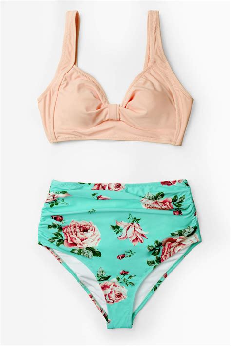 Cupshe Womens High Waist Bikini Swimsuit Floral Print Knot Two Piece