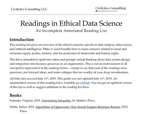 Readings In Ethical Data Science Civilytics