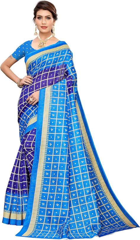 Jp Peegli Saree 女性の青いバンダニ Saree アートシルク伝統的な Saree ファッション