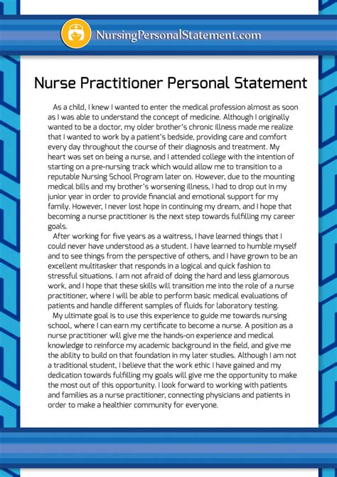 Nurse Practitioner Personal Statement Sample Personalstatementformats