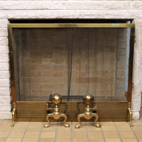 Vintage Brass Fireplace Screen And Andirons Ebth