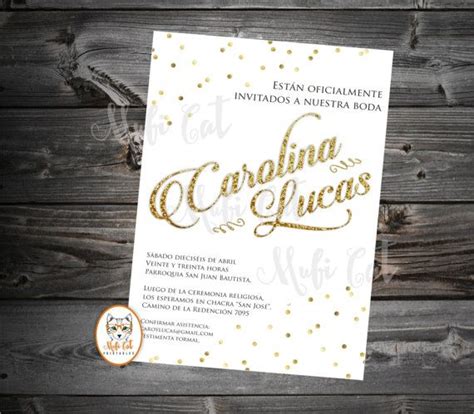 Invitación imprimible boda glitter dorada confetti Invitación