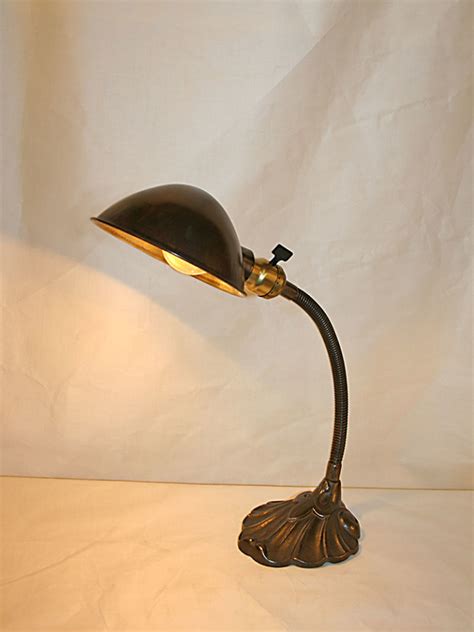 Vintage Gooseneck Desk Lamp W Palmette Design Cast Iron Base C 1930