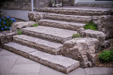 Natural Stone Stairs And Armour Stone Contemporary Patio Toronto