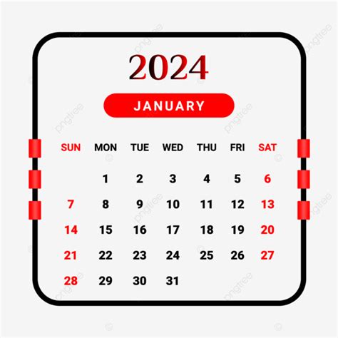 Kalender Bulan Januari 2024 Dengan Warna Hitam Dan Merah Kalender 2024