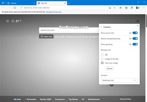 Change New Tab Page Layout And Background In Microsoft Edge Chromium