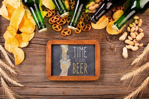 Free Psd Bottle Of Beer In Plate With Seeds Mock Up