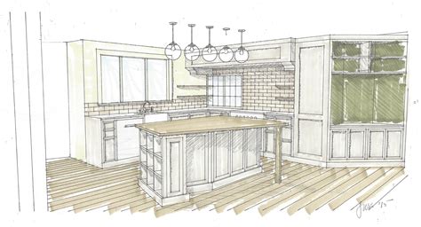 Perspective Drawing Of Custom Kitchen Island With View To Pass Through
