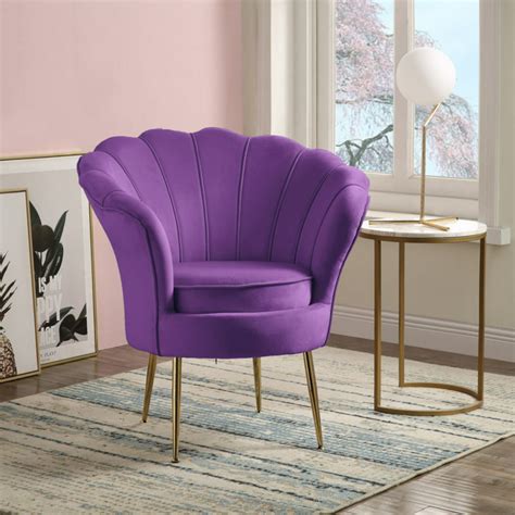 34 Angelina Purple Velvet Scalloped Back Barrel Accent Chair With