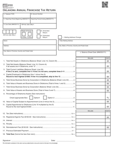 Otc Form Frx200 Download Fillable Pdf Or Fill Online Oklahoma Annual