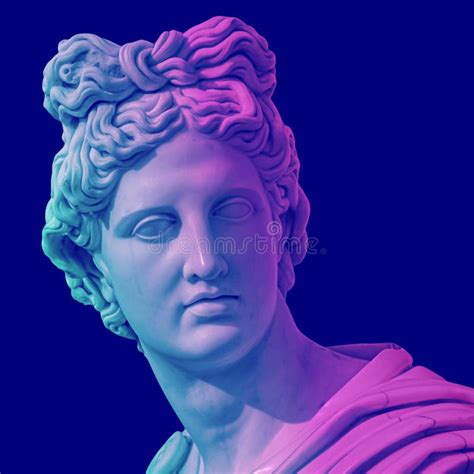 Statue Of Of Apollo God Of Sun Creative Concept Colorful Neon Image With Ancient Greek