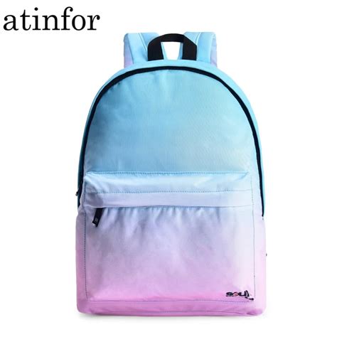 Fashion Preppy Style Gradient Printing Women Canvas Backpacks School