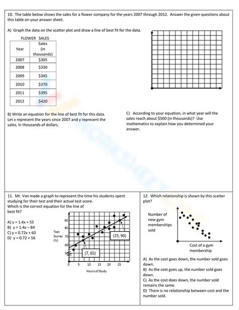 Scatter Plot Correlation And Line Of Best Fit Exam Worksheet