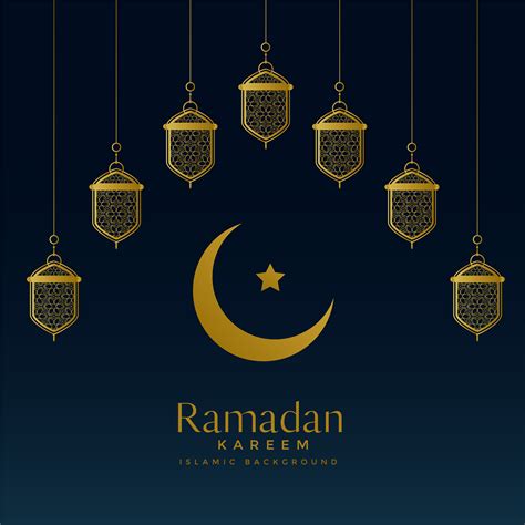 Golden Moon And Hanging Lanterns For Ramadan Kareem Background