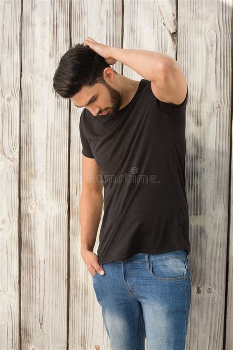 Casual Man With Hand Behind Head And In Pocket Stock Image Image Of