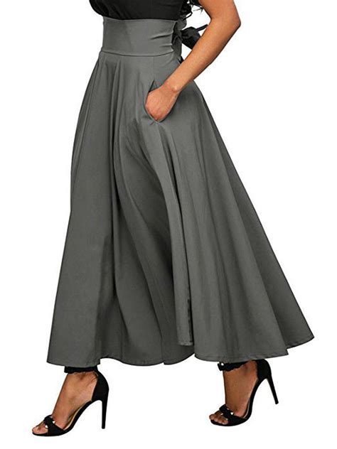 Womens Ankle Length High Waist A Line Flowy Long Maxi Skirt With