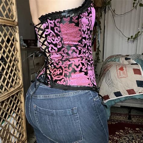 Dreamgirl Women S Black And Pink Corset Depop