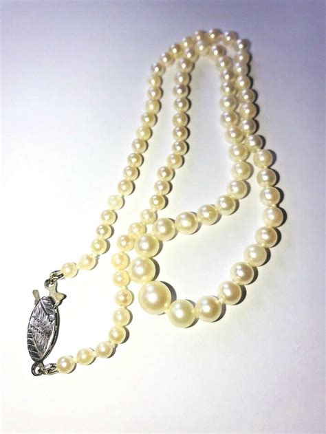Vintage Cultured Pearls Necklace Silver Clasp Ina5669 Etsy