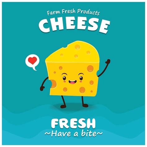Premium Vector Vintage Cheese Poster Design With Vector Cheese Character