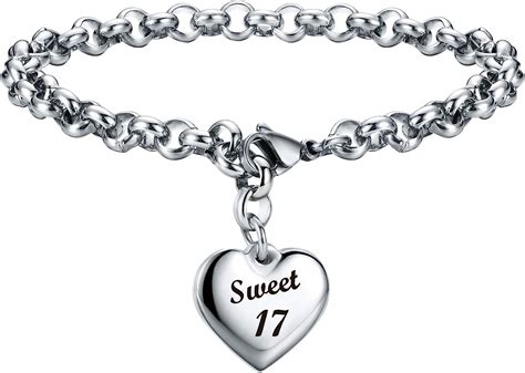 Sunique 17th Birthday Ts For Women Bracelet Heart Charm Bracelet