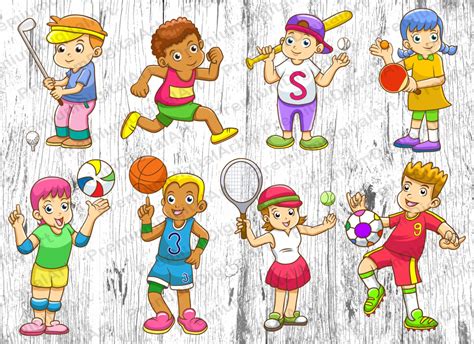8 Niños De Deporte De Dibujos Animados Clipart Imágenes Etsy