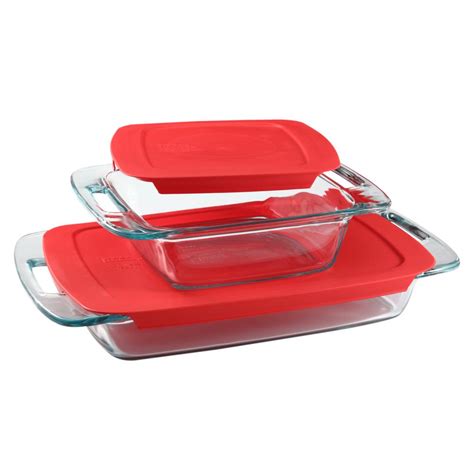 Pyrex Easy Grab 3 Qt And 8 In X 8 In 4 Piece Glass Bakeware Set With