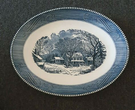 Currier And Ives Blue Oval Serving Platter 13 By 10 Royal China