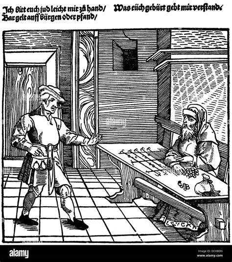 A Farmer And A Jewish Moneylender In The 16th Century Stock Photo