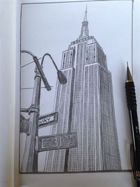 Empire State Building New York Sketch Drawing Architekturzeichnung