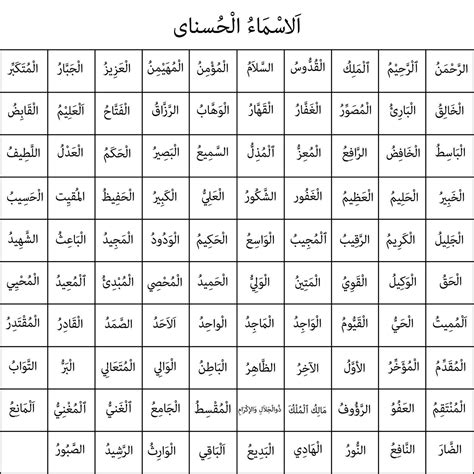 99 Names Of Allah In Arabical Asma Ul Husna 26332543 Vector Art At