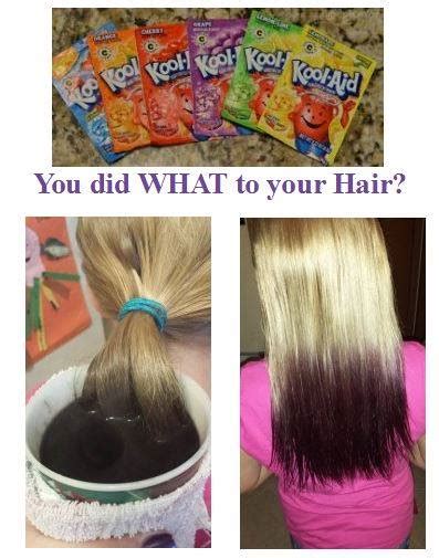 The longer you leave your hair in the more likely it will be brighter. Kool-Aid Hair Dye!