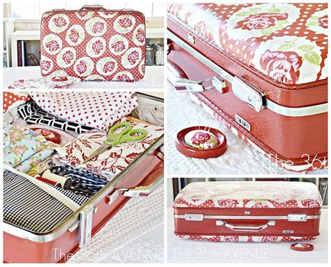 Mod Podged Fabric Suitcase Decoupage Suitcase Old Suitcases Sewing Box