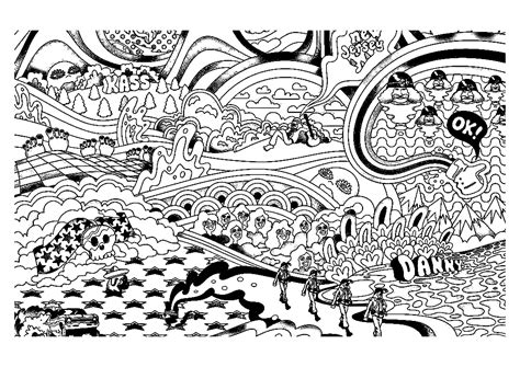 Get hold of these colouring sheets that are full of psychedelic images and offer them to your kid. Psychedelic landscape and characters - Psychedelic ...