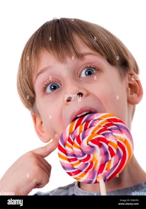 Happy Boy With Lollipop Stock Photo Alamy
