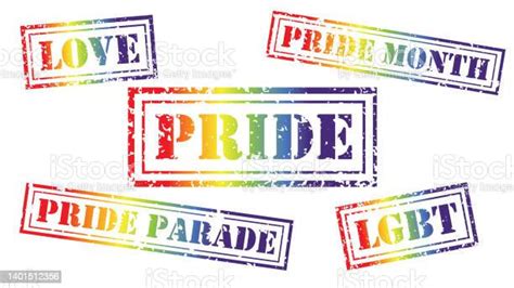 rubber stamps set pride lgbt pride parade pride month and love in rainbow colors vector