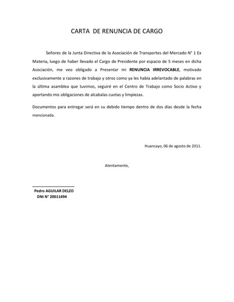 Carta De Renuncia Laboral A Un Cargo De Secretaria Modelo Y Ejemplo