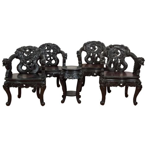Pair Of Antique Hand Carved Chinese Dragon Chairs At 1stdibs
