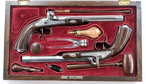 Pair Of Cased Reproduction Dueling Pistols Online Gun Auction