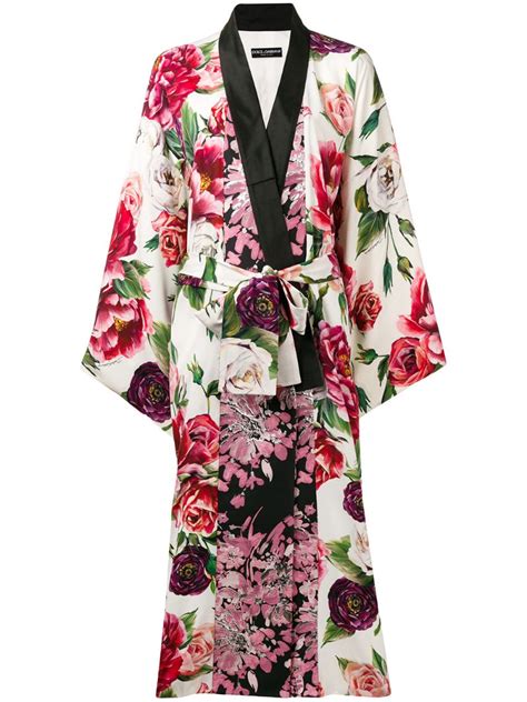 Dolce Gabbana Peony And Rose Print Charmeuse Kimono Coat In Floral