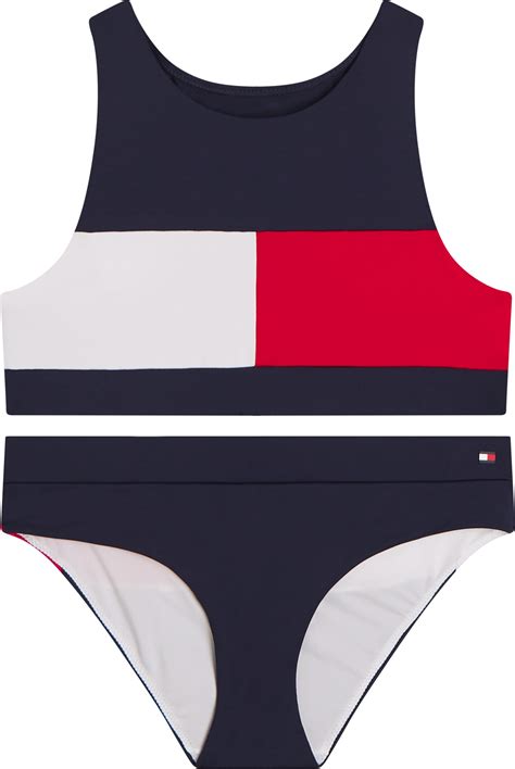 girls 8 16 colour blocked crop top bikini set swimwear tommy hilfiger