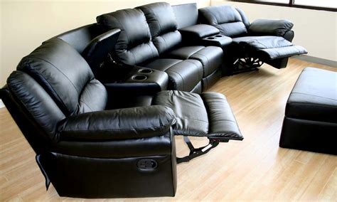 Relax into power recliners & enjoy great meals! HOME THEATER SECTIONAL GENUINUE BLACK LEATHER RECLINER ...