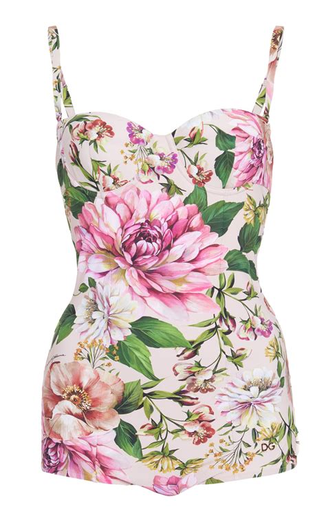 Dolce Gabbana Floral Print Bustier One Piece Swimsuit Swimsuits