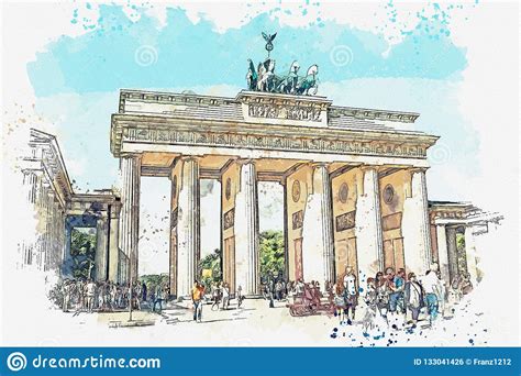 A Watercolor Sketch Or Illustration Of The Brandenburg Gate In Berlin ...