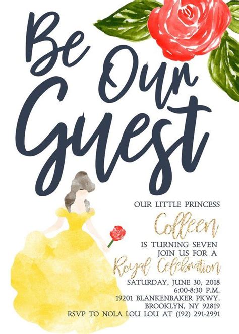 Be Our Guest Birthday Invitation Beauty And The Beast Etsy Beauty