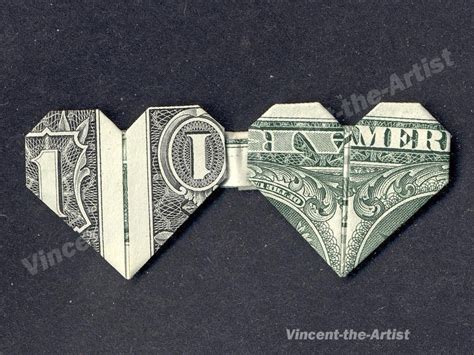 Money Origami Double Hearts Dollar Bill Art Made With 100 Cold
