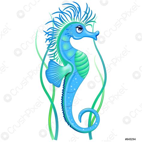 Seahorse Cute Blue Sea Animal Cartoon Character Vector Illustration