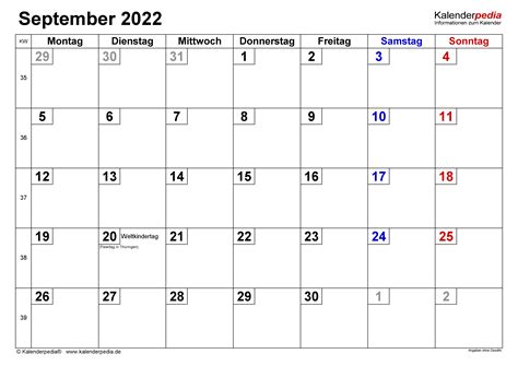 Kalender September 2022 Als Pdf Vorlagen