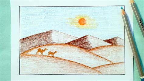 Drawing Desert Scenery Simple And Easy Youtube